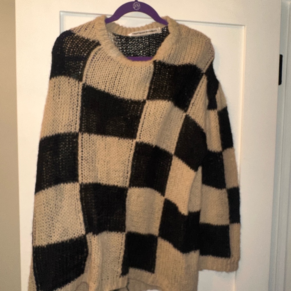 The open product Cozy Checkered Sweater - Black and Tan